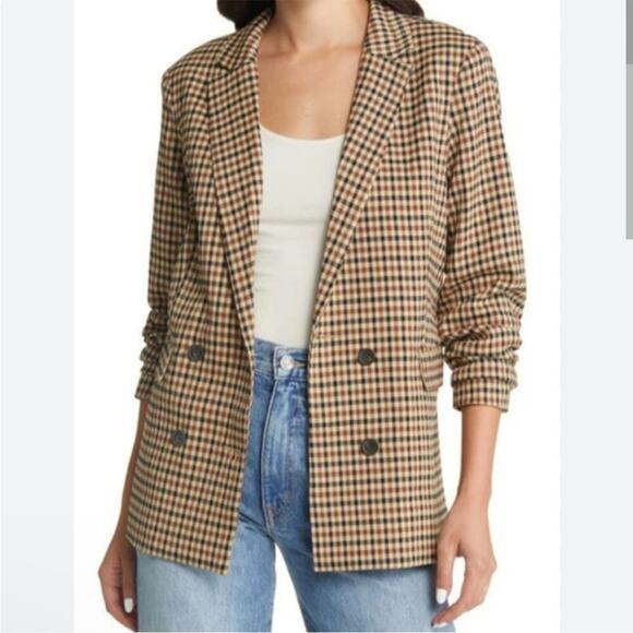 NWOT Rails Chelsea Double Breasted Blazer in Cafe Check Size XXL - Picture 1 of 10